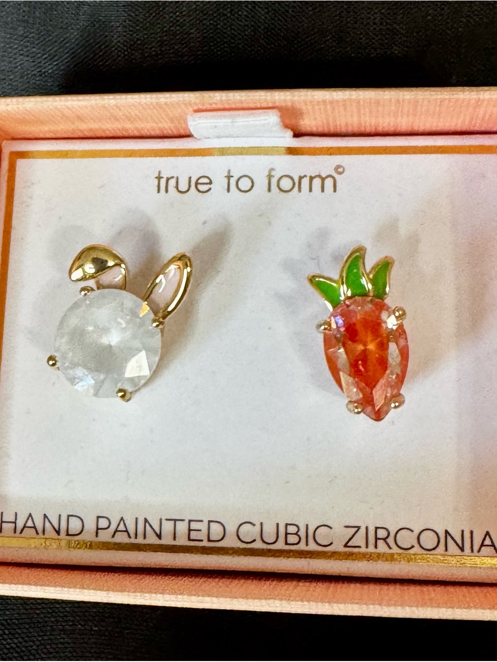 True to Form White Bunny and Orange Carrot Cubic Zirconia Stud Earring Set